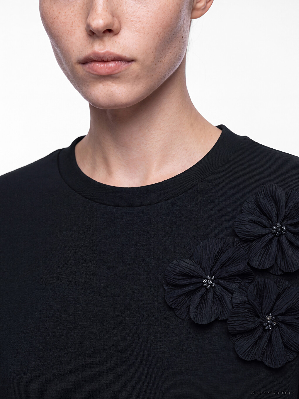 Lacivert Çiçekli Soft Touch Kadın Sweatshirt-2