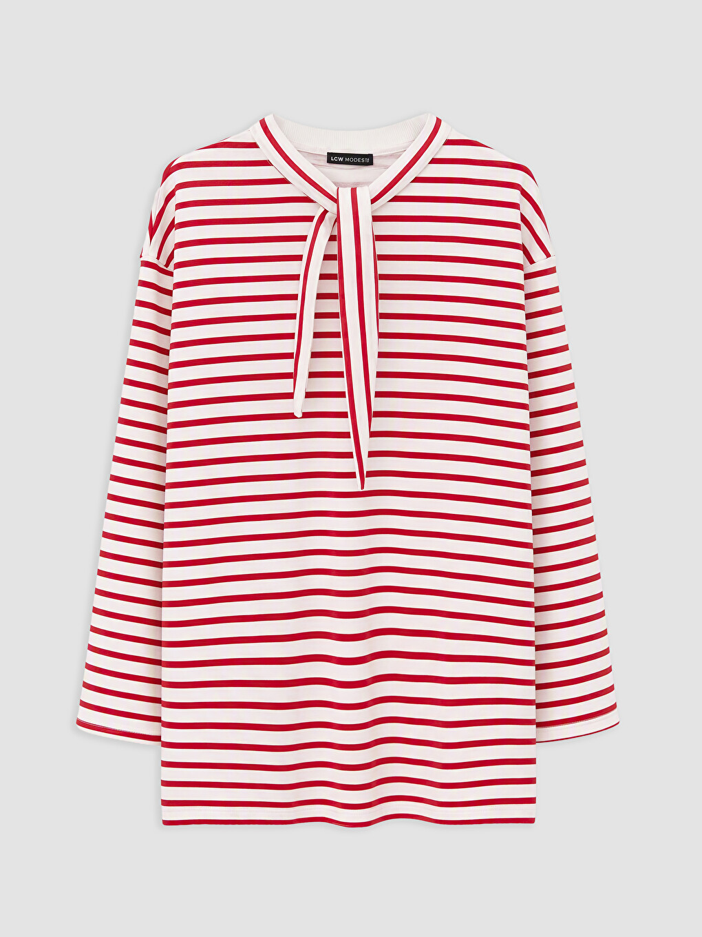 Kırmızı Çizgili Oversize Kadın Sweatshirt Tunik
