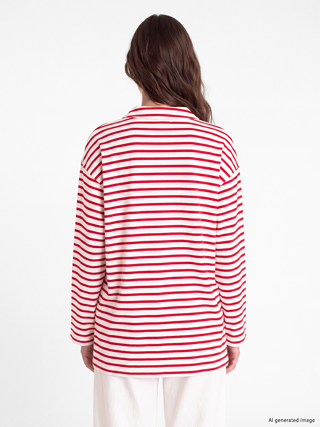 Kırmızı Çizgili Oversize Kadın Sweatshirt Tunik-3