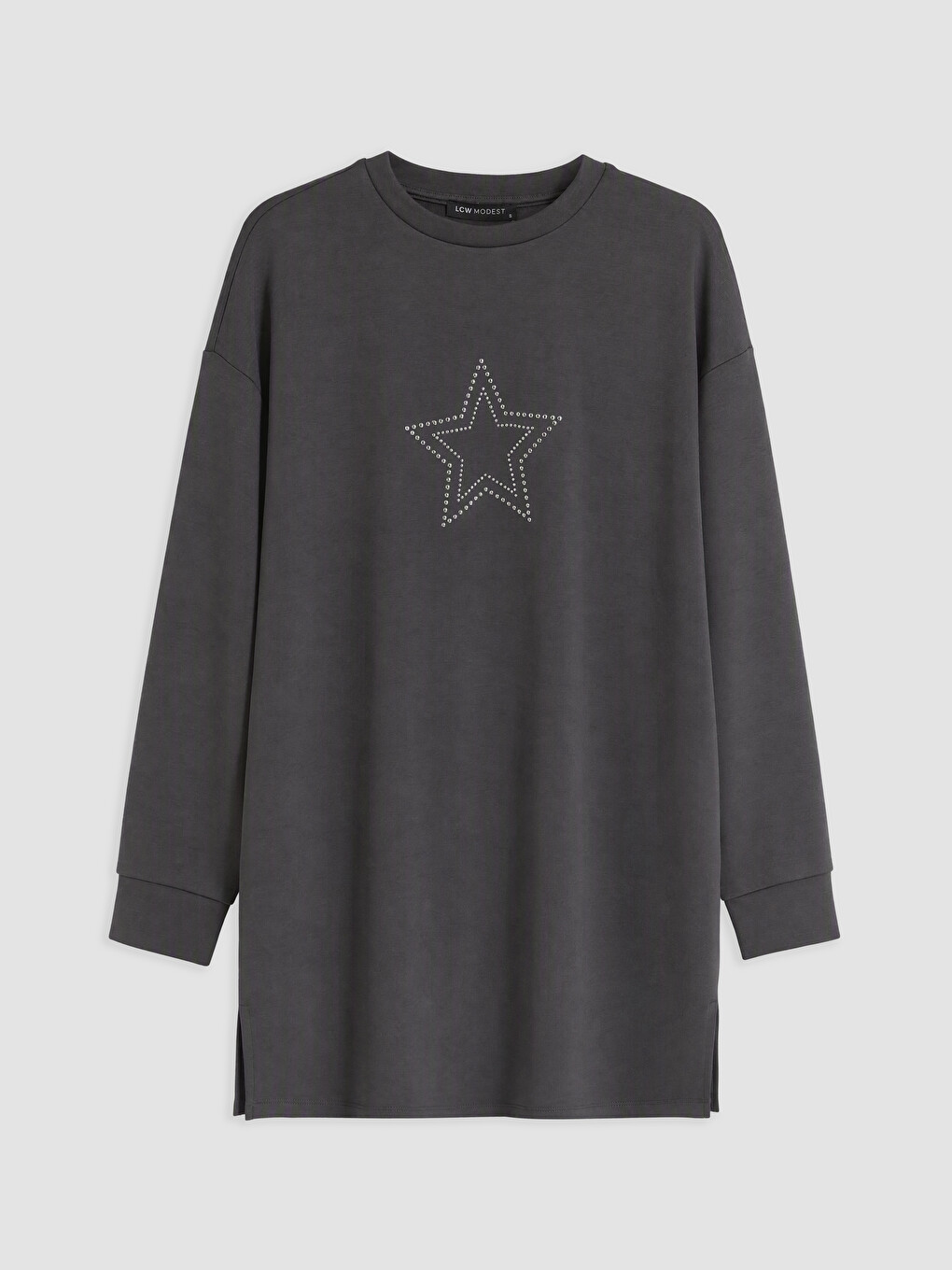 Antrasit Taşlı Soft Touch Kadın Sweatshirt Tunik