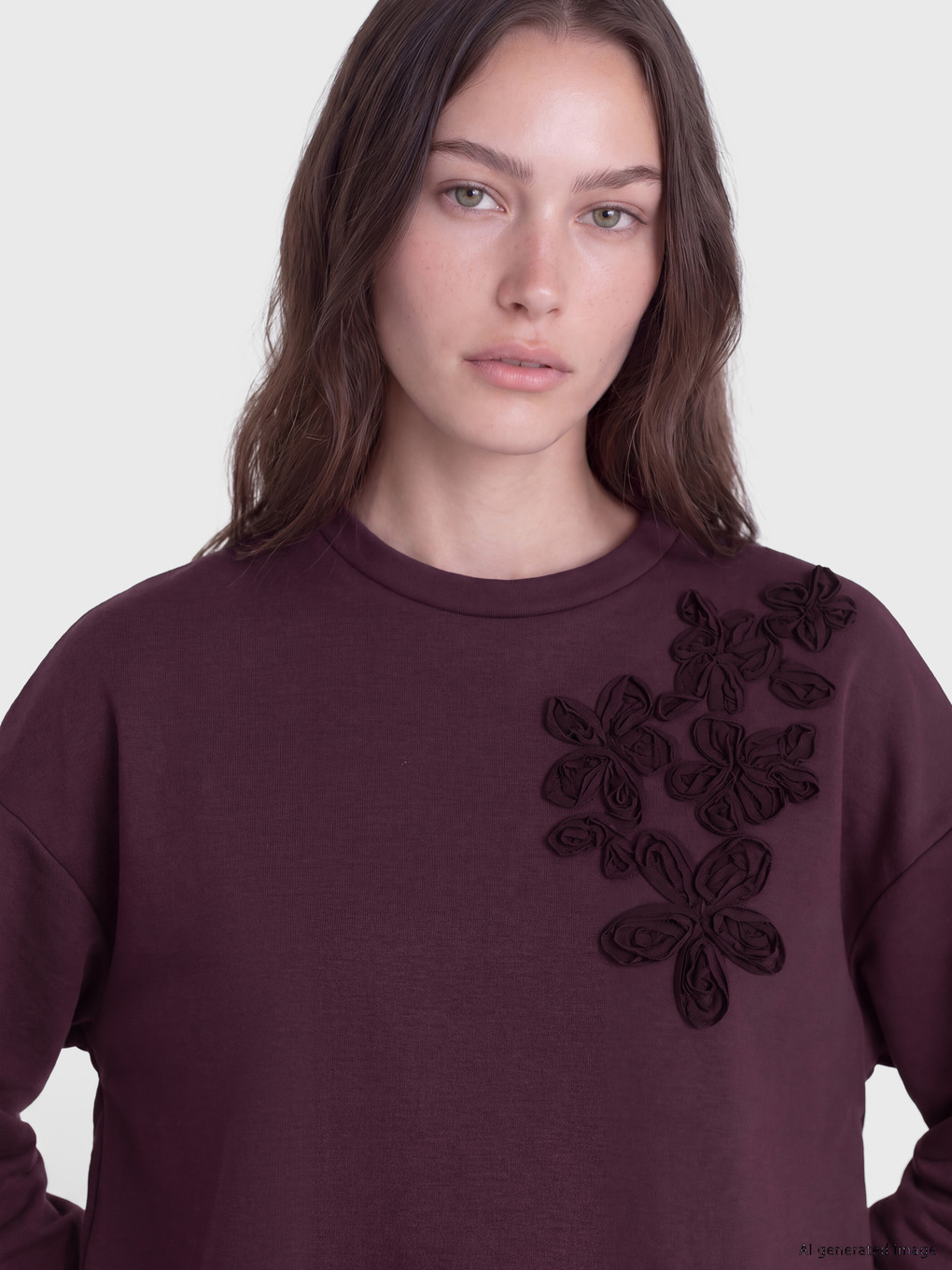 Mürdüm Nakışlı Soft Touch Kadın Sweatshirt Tunik-2