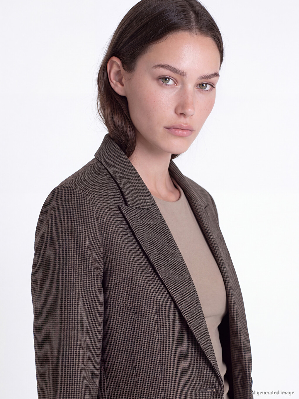 Kahverengi Ekose Kadın Blazer Ceket-3