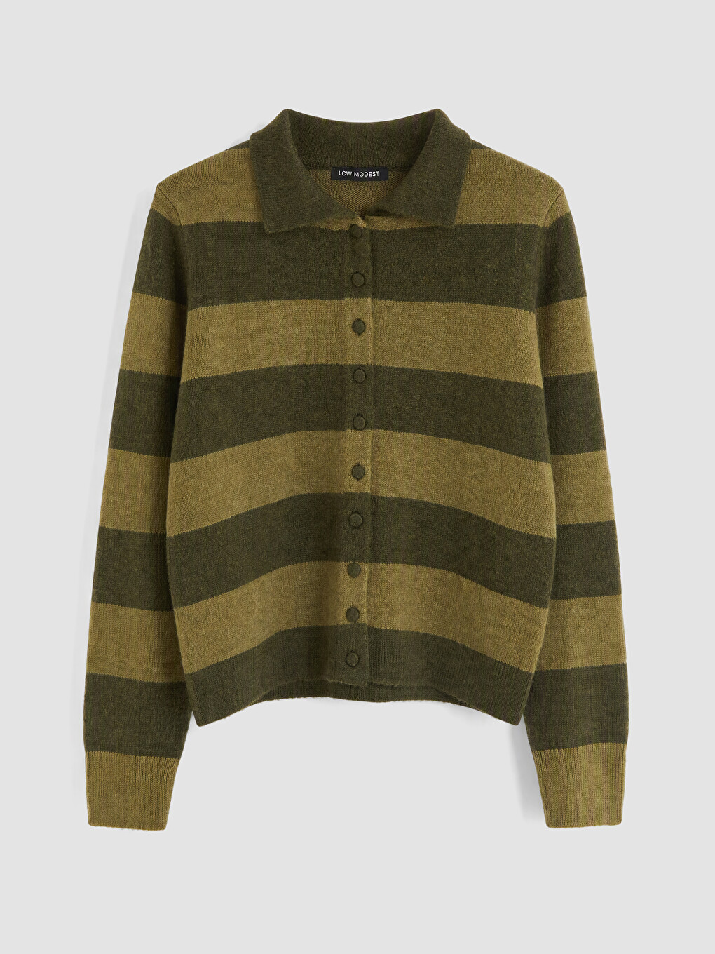 Polo Collar Striped Women's Knitwear Cardigan-4