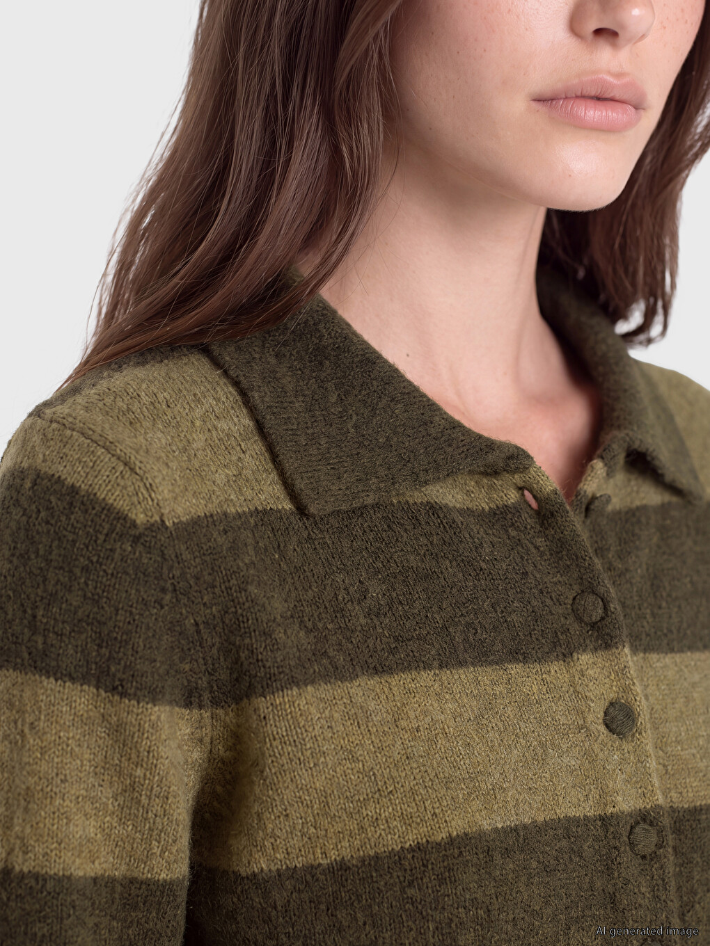 Polo Collar Striped Women's Knitwear Cardigan-2