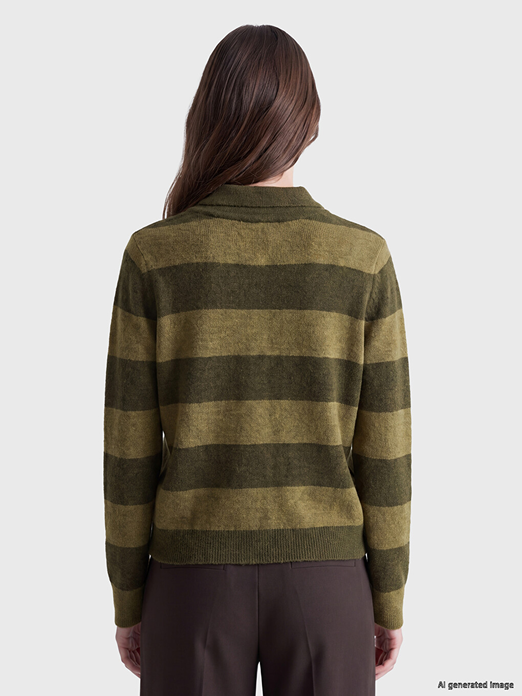 Polo Collar Striped Women's Knitwear Cardigan-3