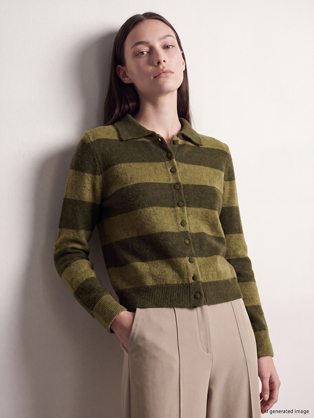  Polo Collar Striped Women's Knitwear Cardigan