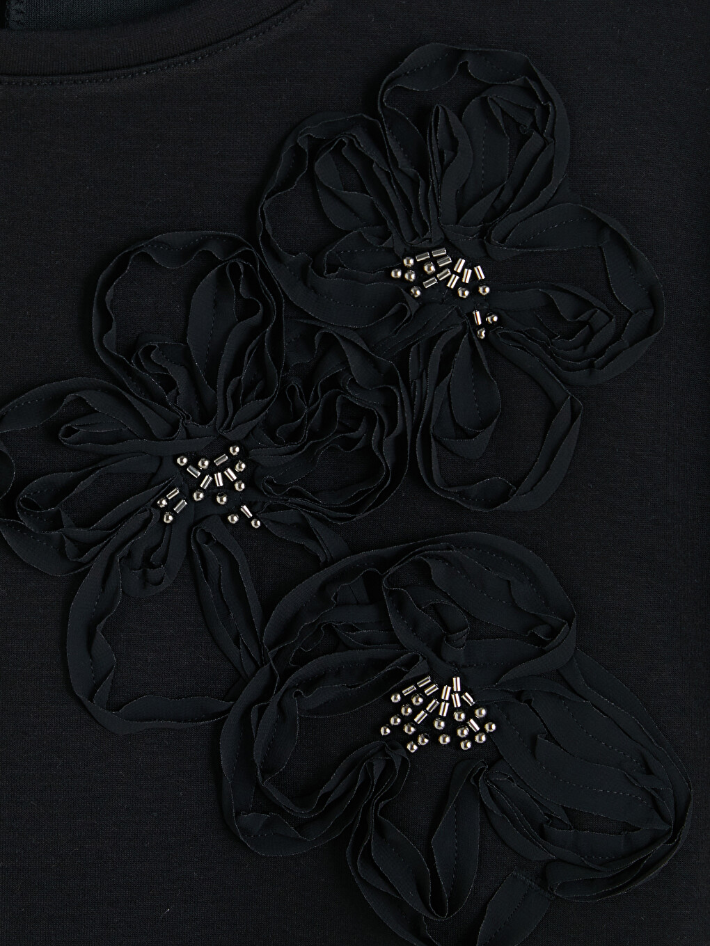 Crew Neck Flower Embellished Blouse-5