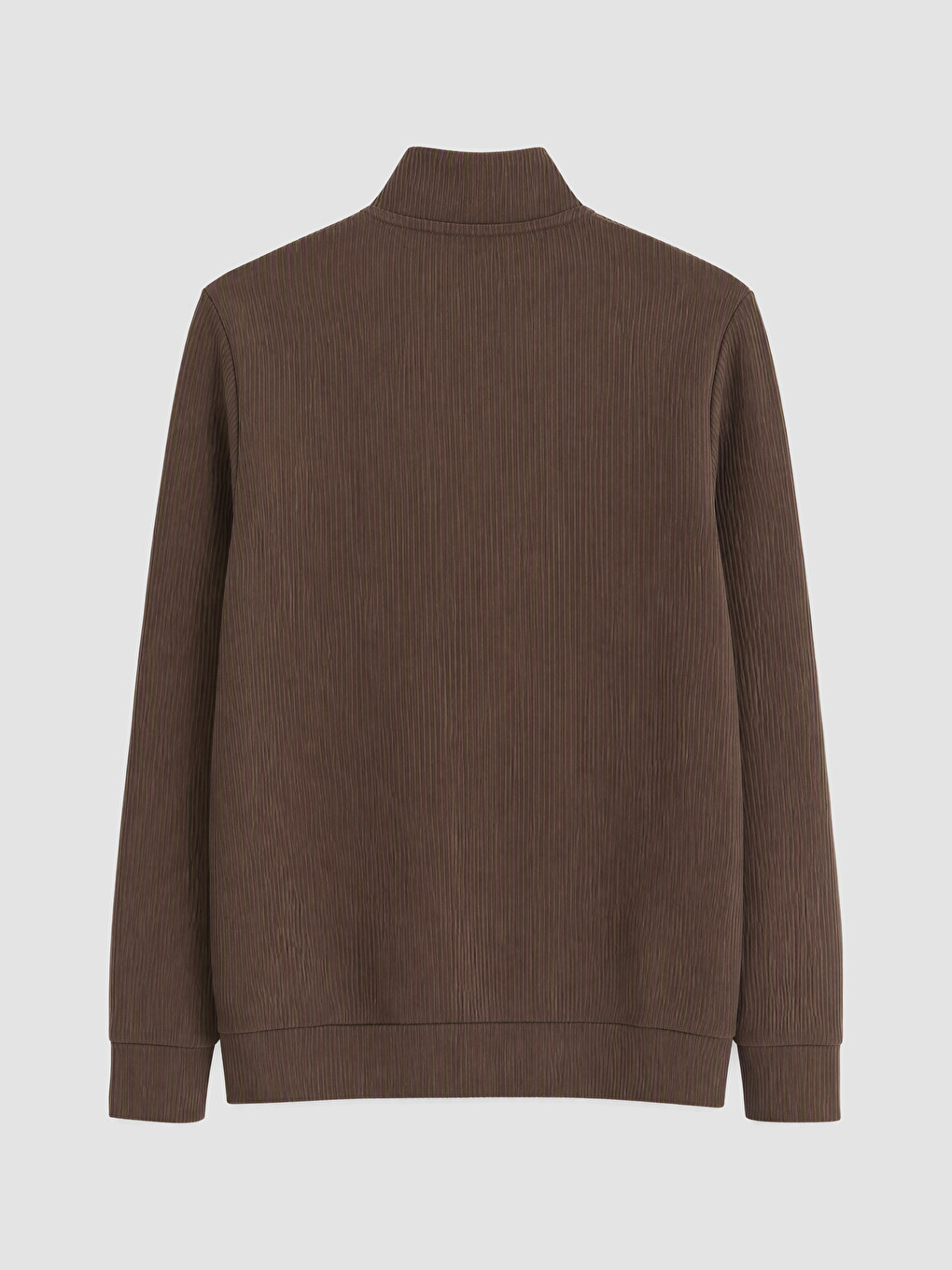 Kahverengi Dik Yaka Erkek Fermuarlı Sweatshirt-2