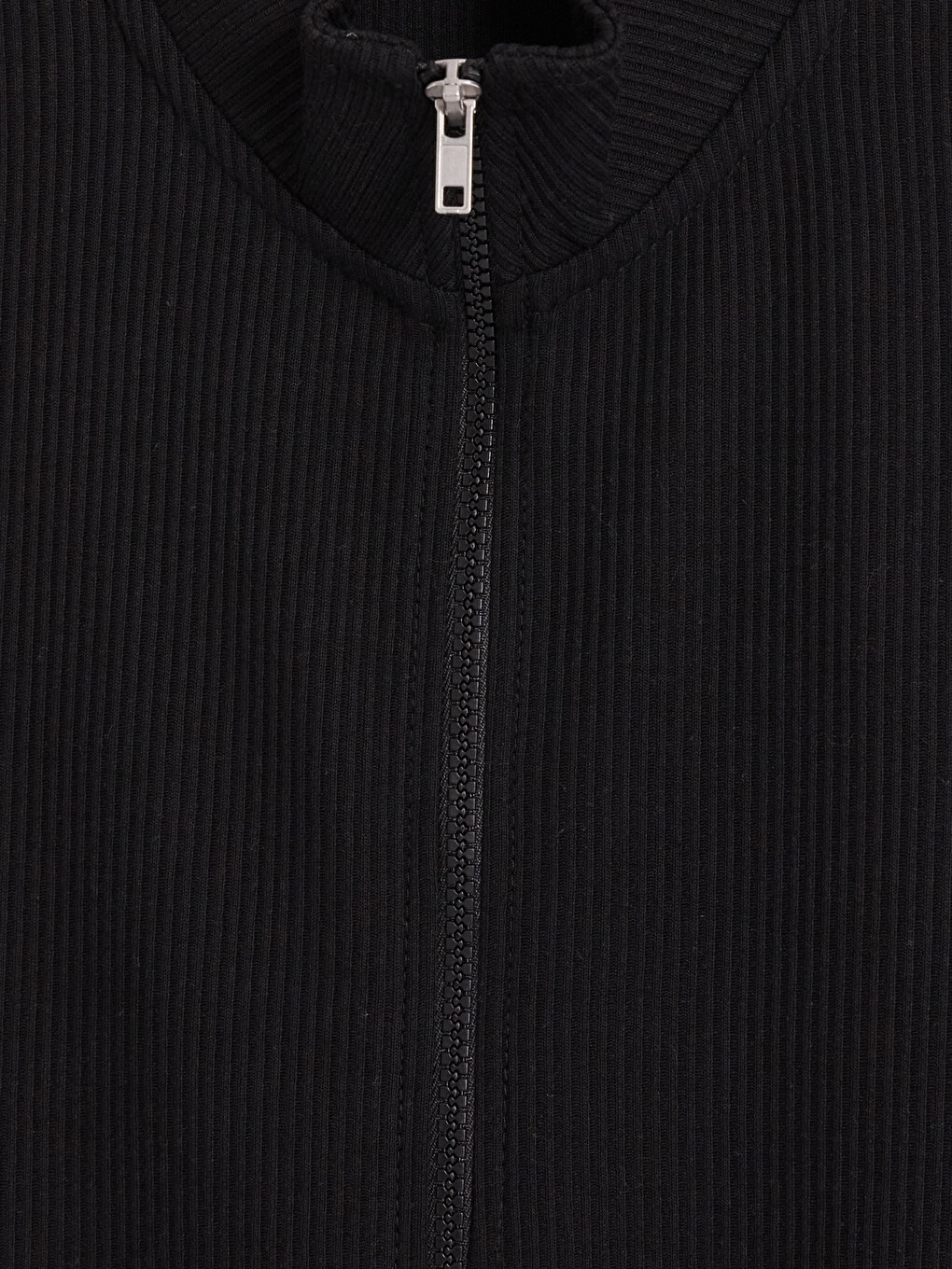 Siyah Dik Yaka Erkek Fermuarlı Sweatshirt-5