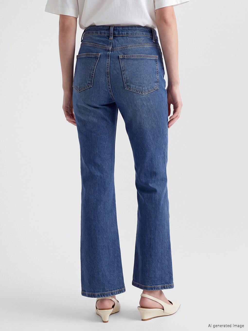 İndigo Yüksek Bel Flare Kadın Jean Pantolon-3