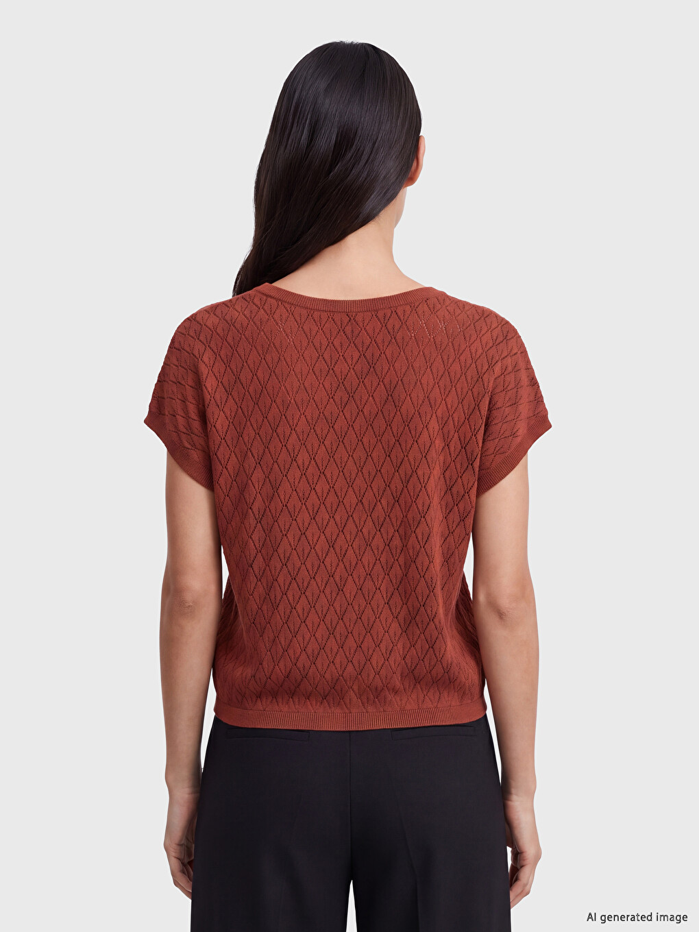 Open-knit Short Sleeved Women's Knitwear Sweater-3