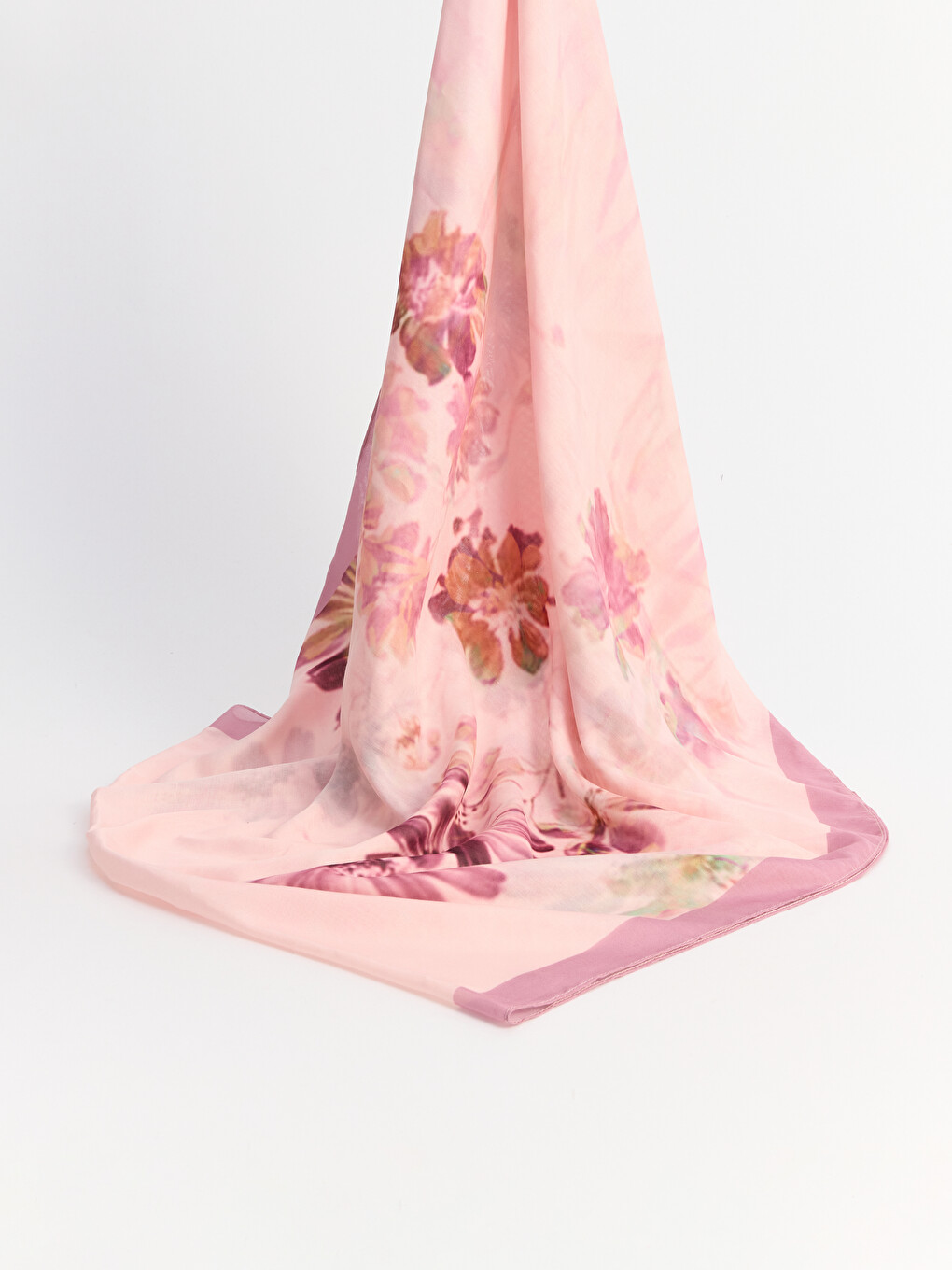 Pembe Çiçek Desenli Kadın Şal-1