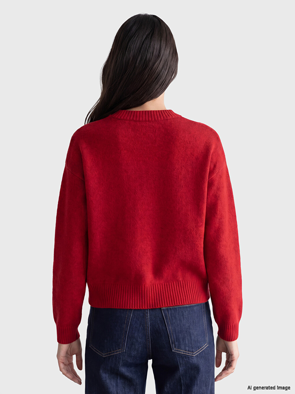 Kırmızı Taşlı Oversize Kadın Triko Kazak-3