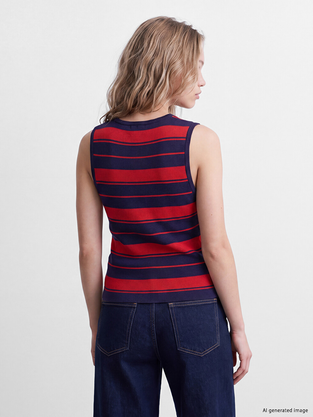 Débardeur En Maille À Rayures À Col Rond Pour Femme-3