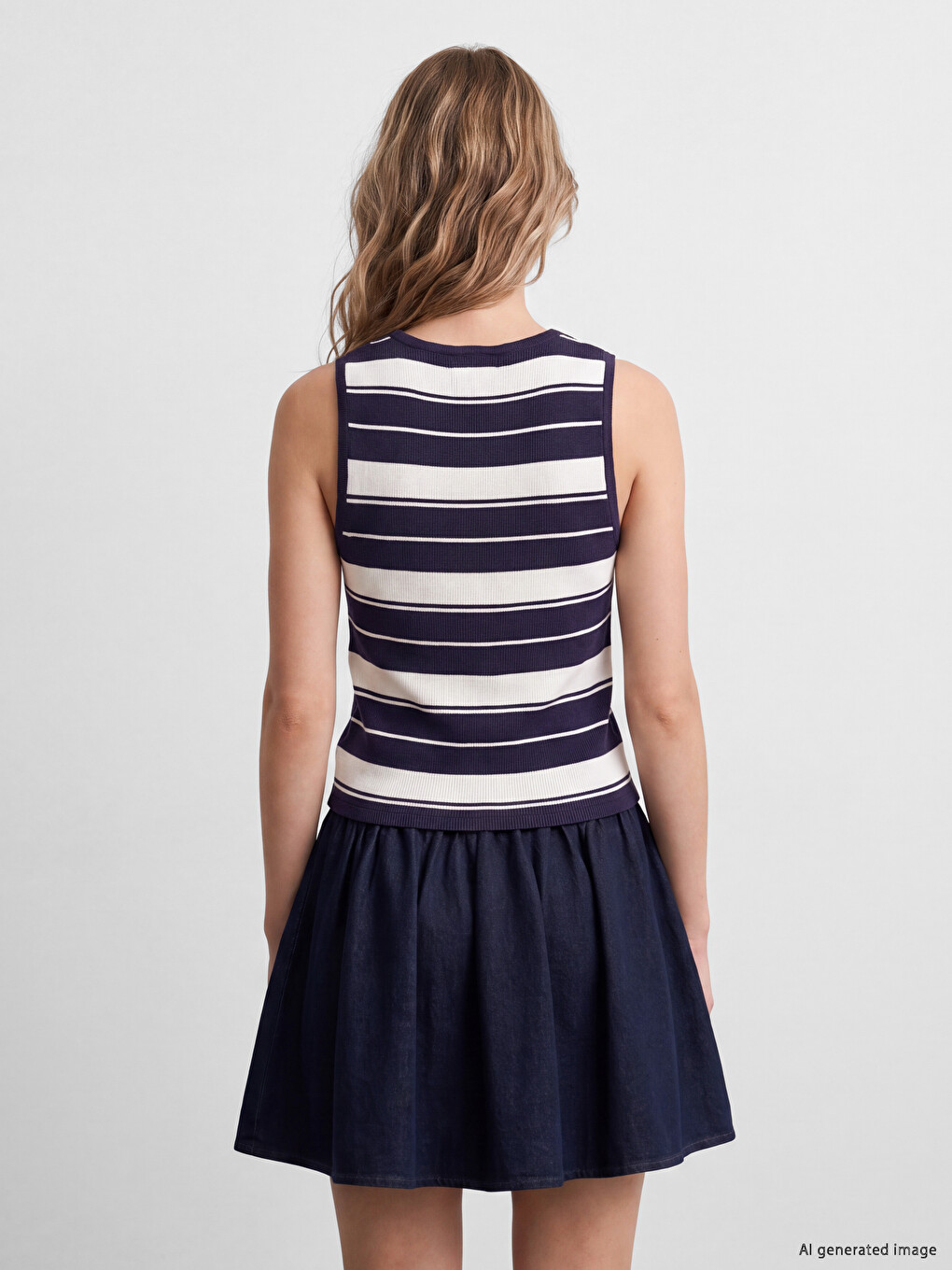 Crew Neck Striped Women's Knitwear Tank Top-3