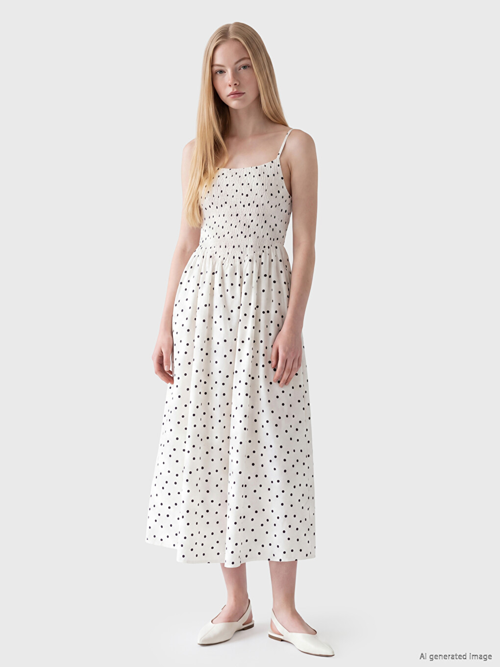 Polka Dot Strappy Fitted Waist Dress-1