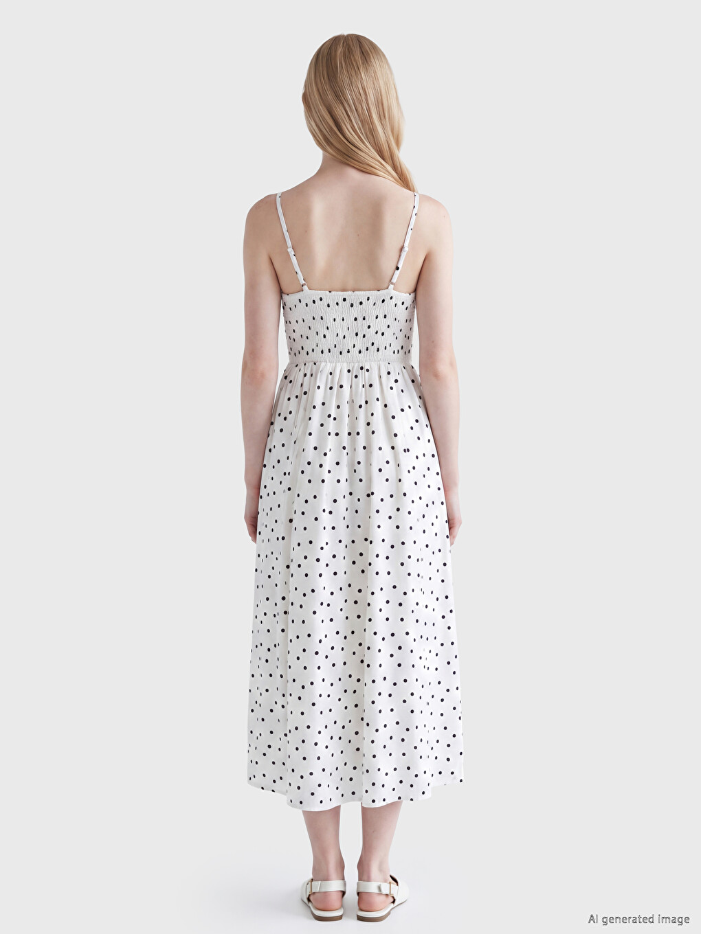 Polka Dot Strappy Fitted Waist Dress-3