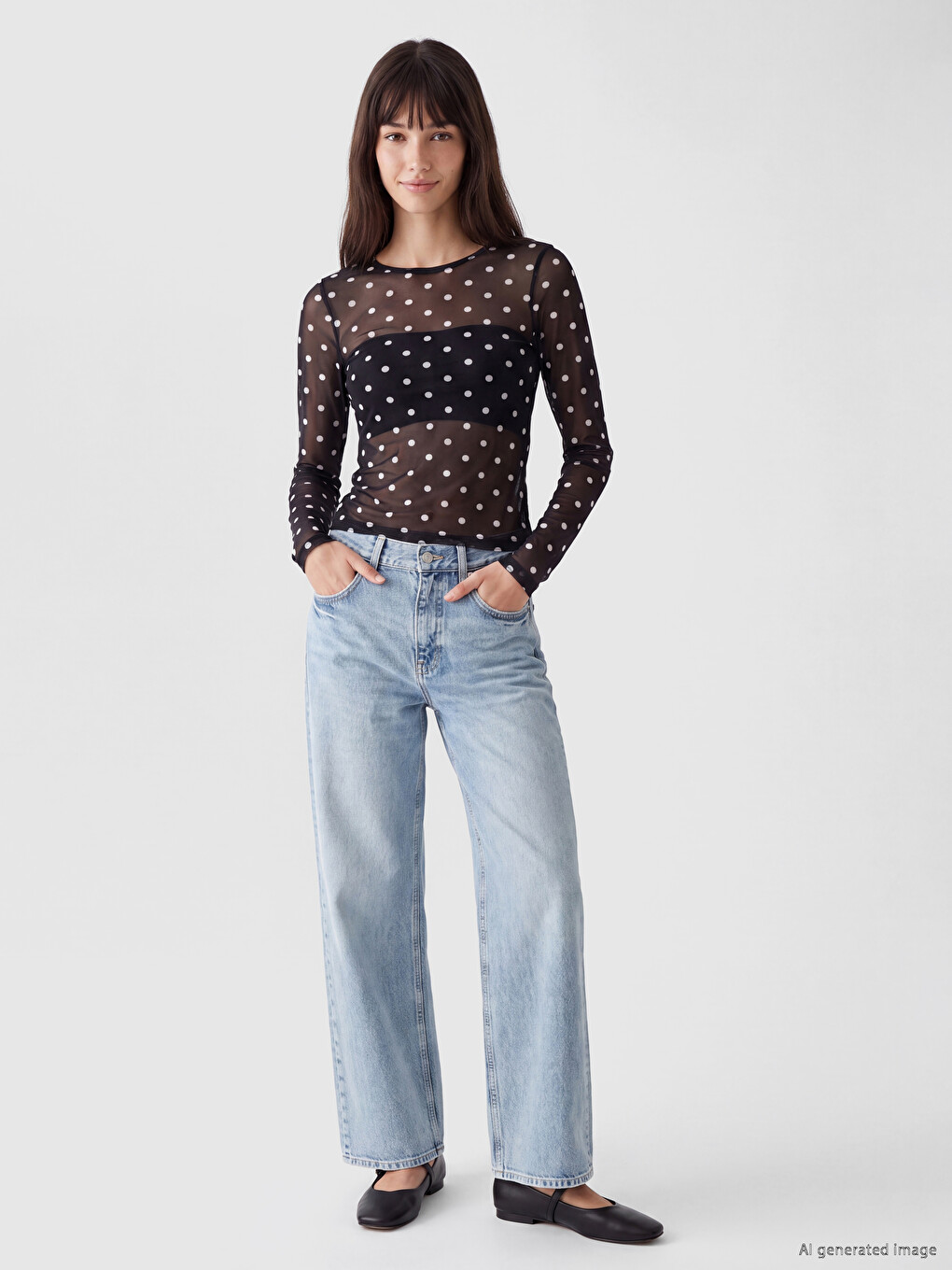 Crew Neck Polka Dot Blouse-1