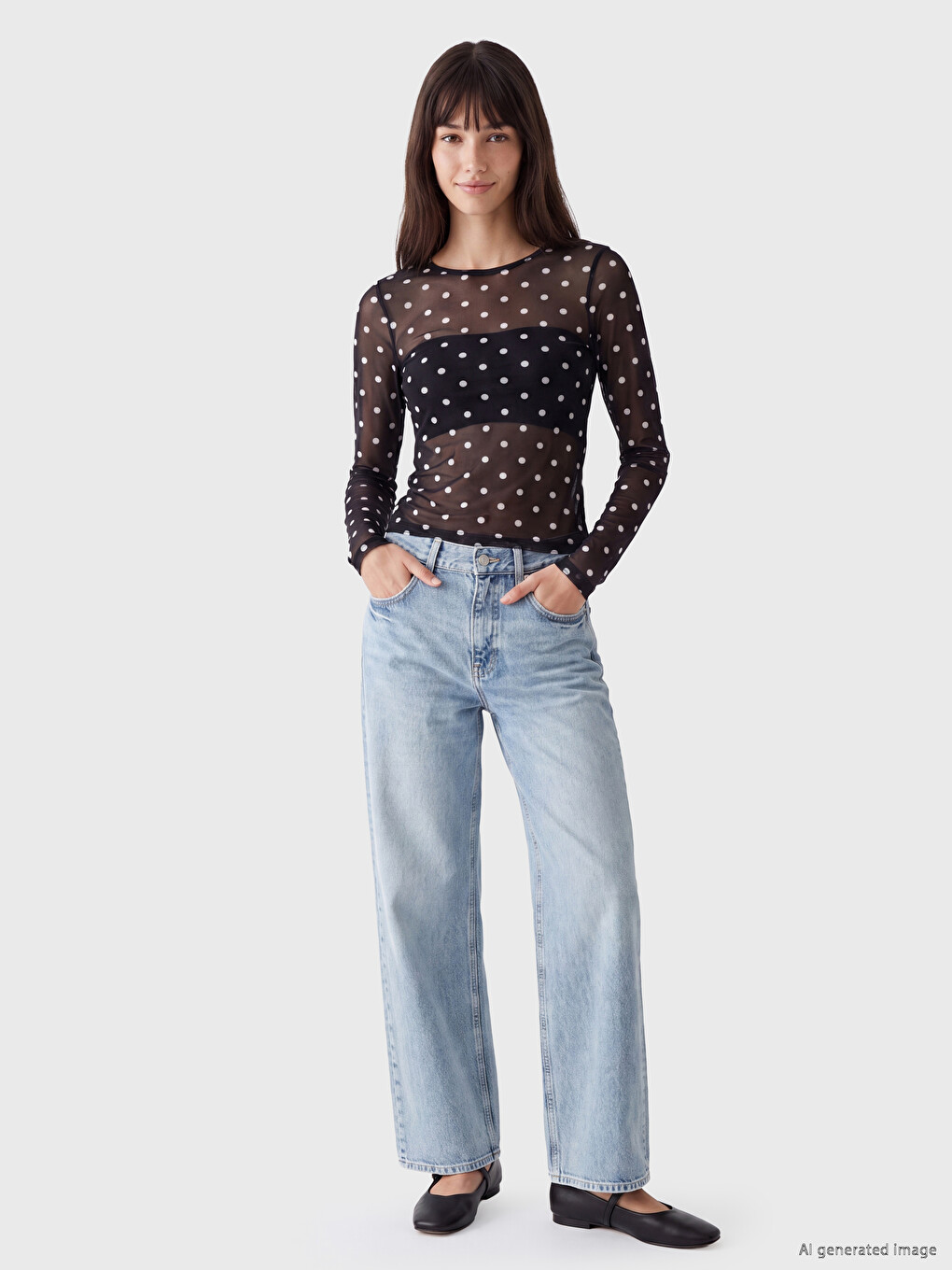 Crew Neck Polka Dot Blouse-1