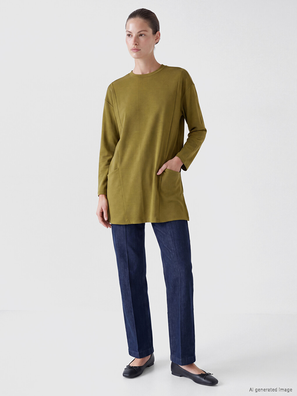 Yeşil Soft Touch Kadın Sweatshirt Tunik-1