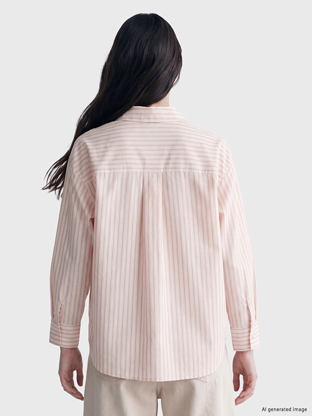 Pembe Çizgili Oversize Kadın Gömlek-3