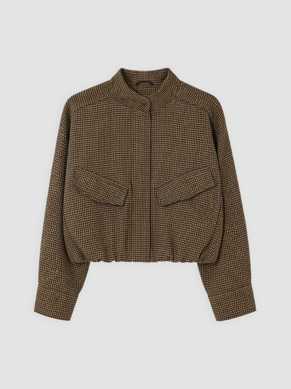 Mock Neck Houndstooth Patterned Women's Jacket-5