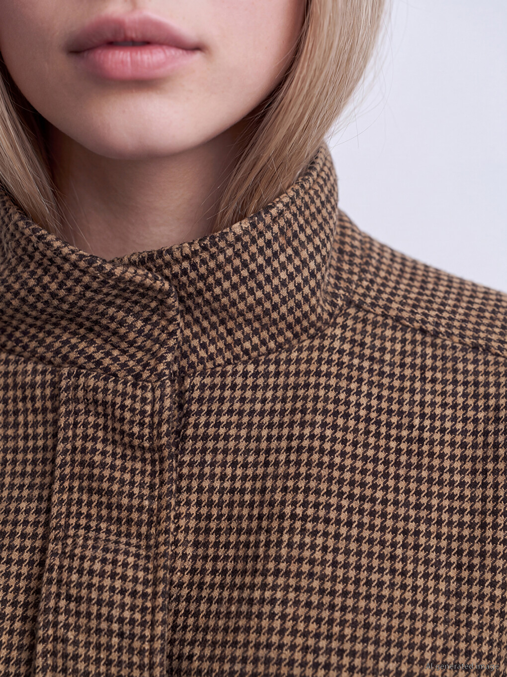 Mock Neck Houndstooth Patterned Women's Jacket-2