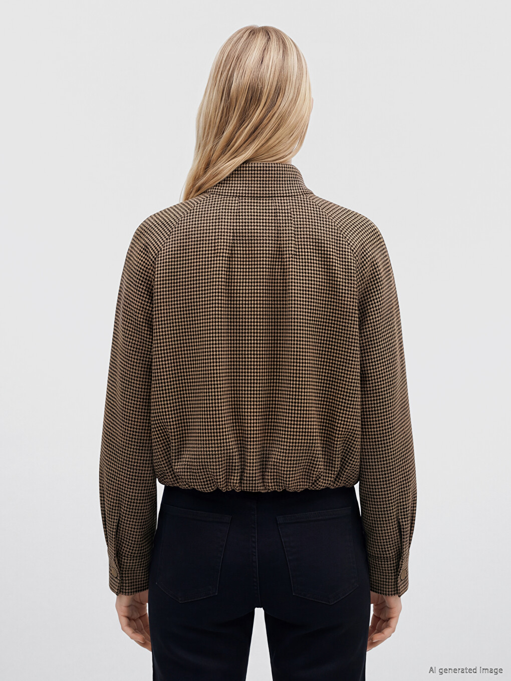 Mock Neck Houndstooth Patterned Women's Jacket-4