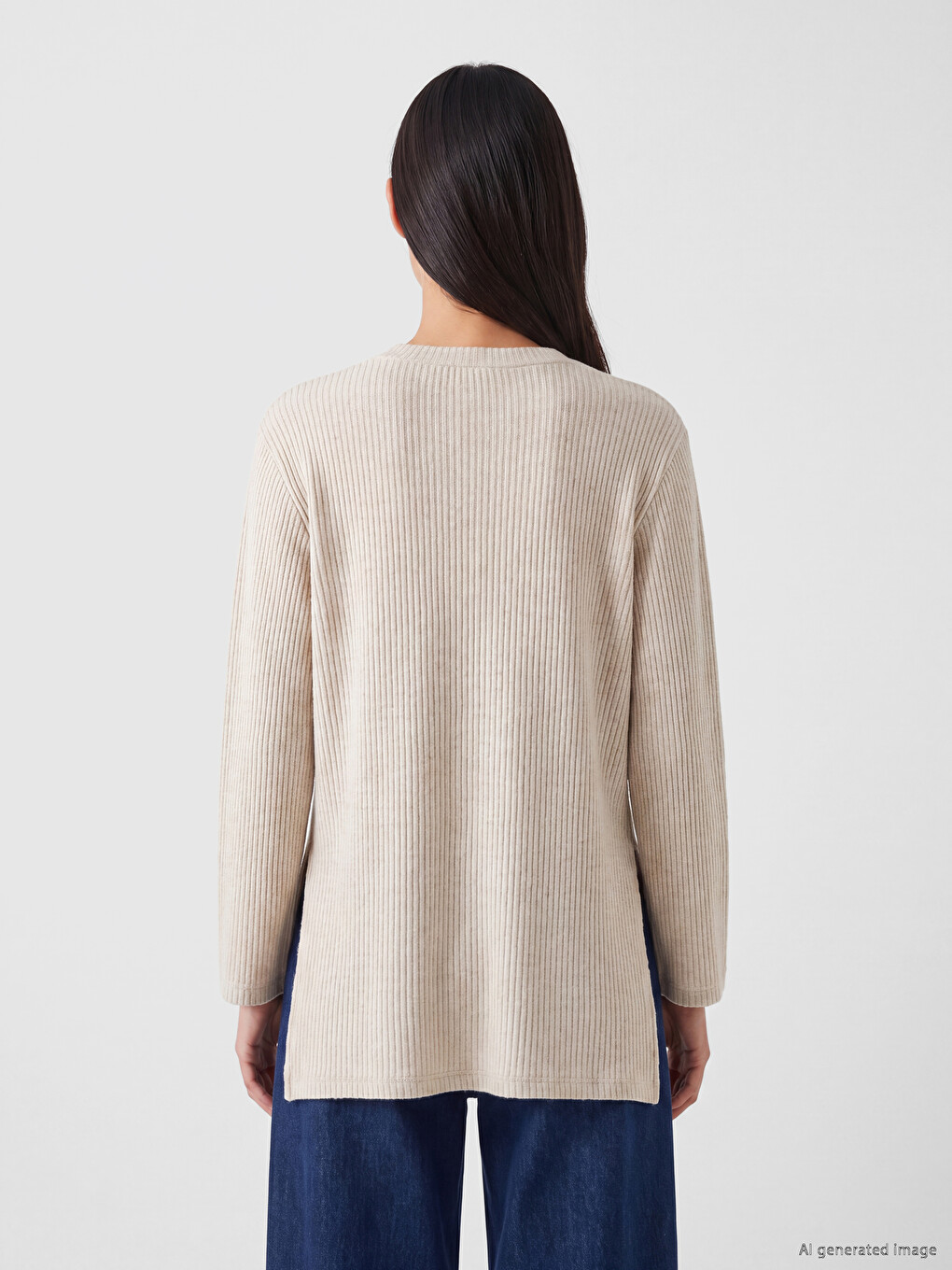 Bej Bisiklet Yaka Oversize Kadın Tunik-3