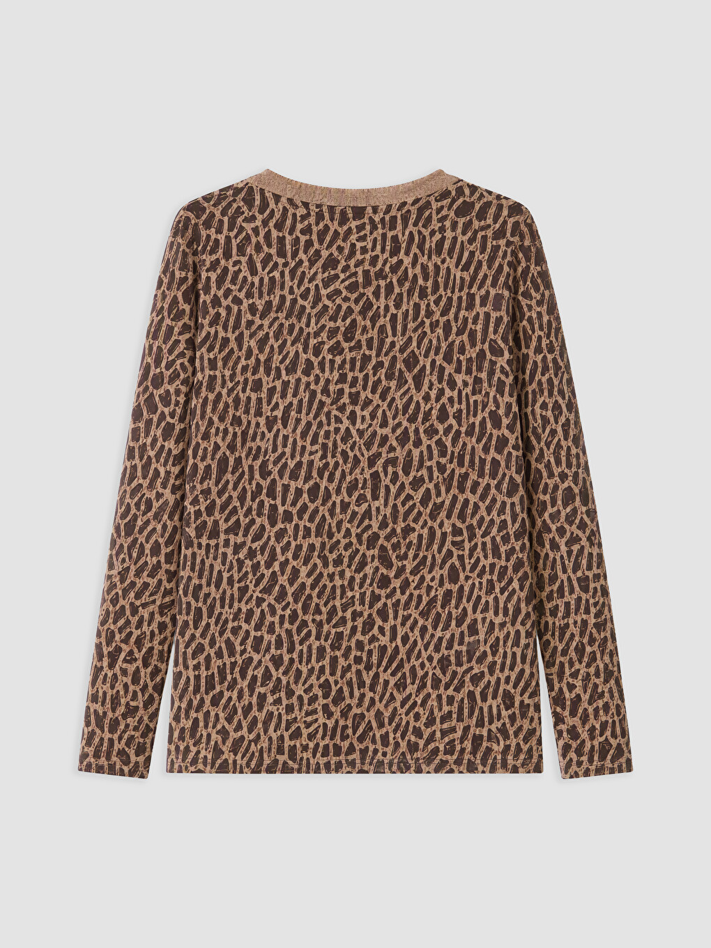 Bej Leopar Desenli Kadın Tişört-1