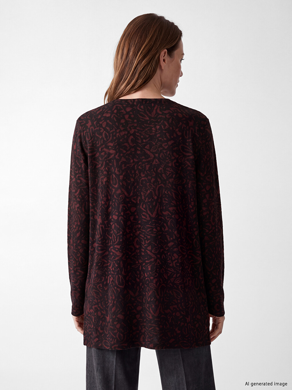 Bordo Leopar Desenli Kadın Tişört-3
