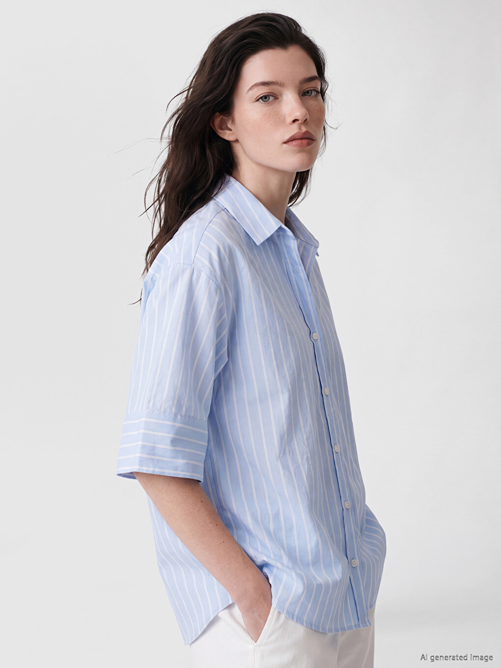Woman Blue Shirt