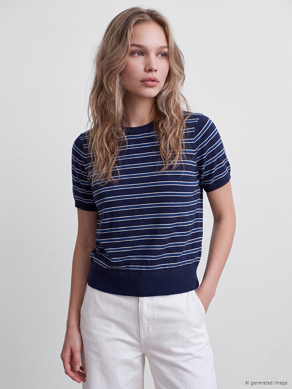 Crew Neck Striped Women's Knitwear Sweater