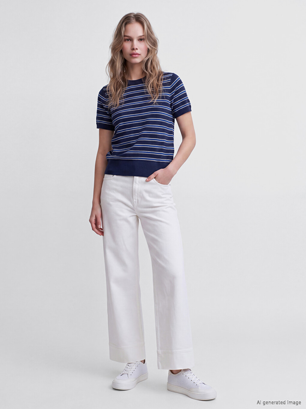 Crew Neck Striped Women's Knitwear Sweater-2