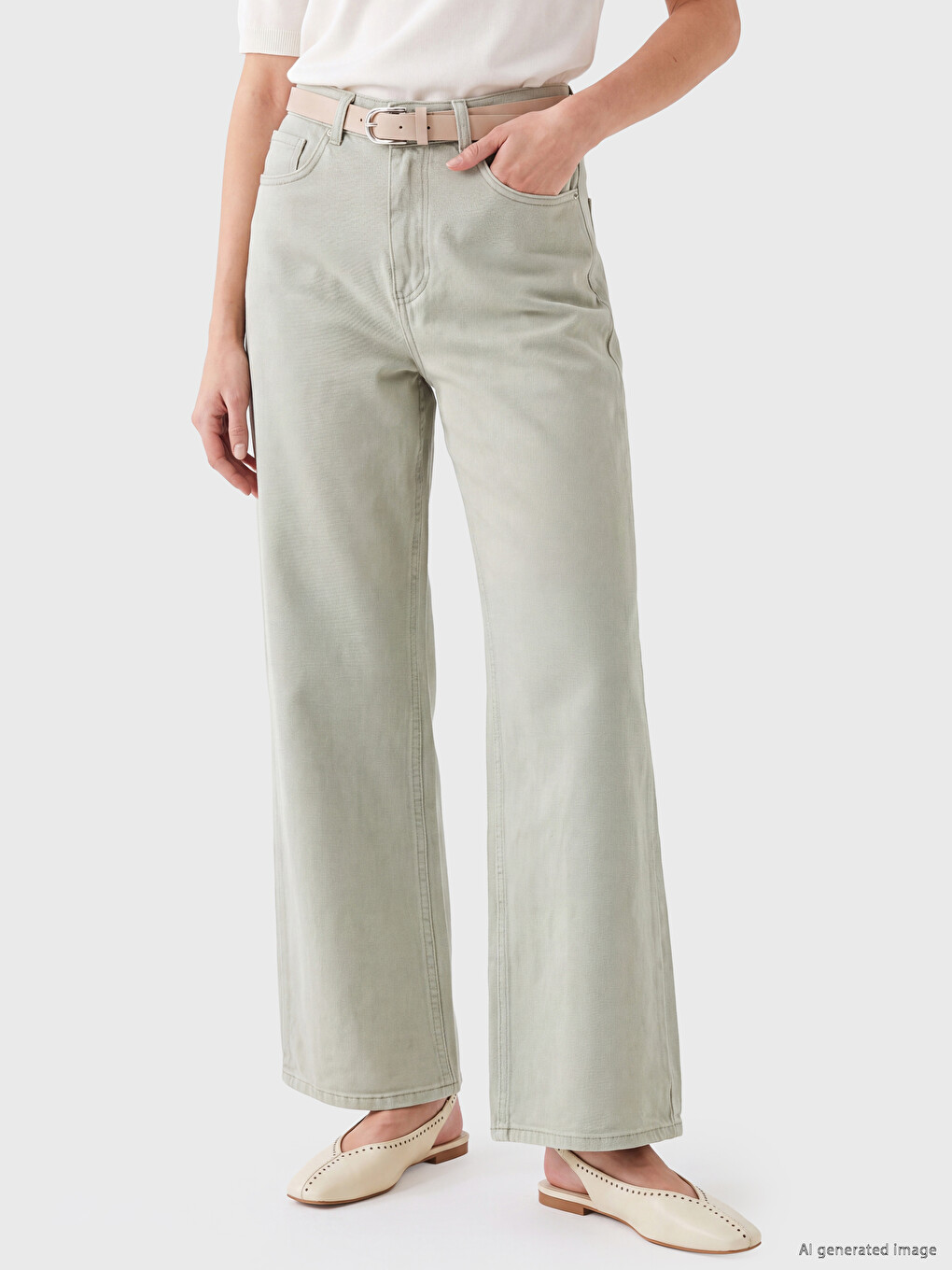 Waist Belted Wideleg Women's Jeans-1