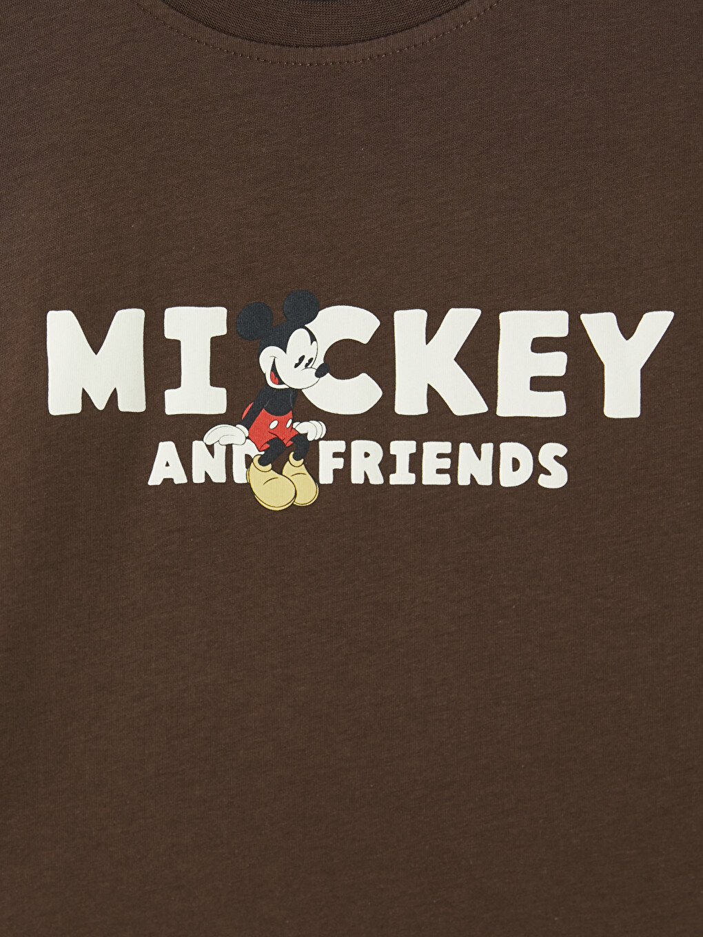 Kahverengi Mickey Mouse Baskılı %100 Pamuklu Kadın Tişört-2