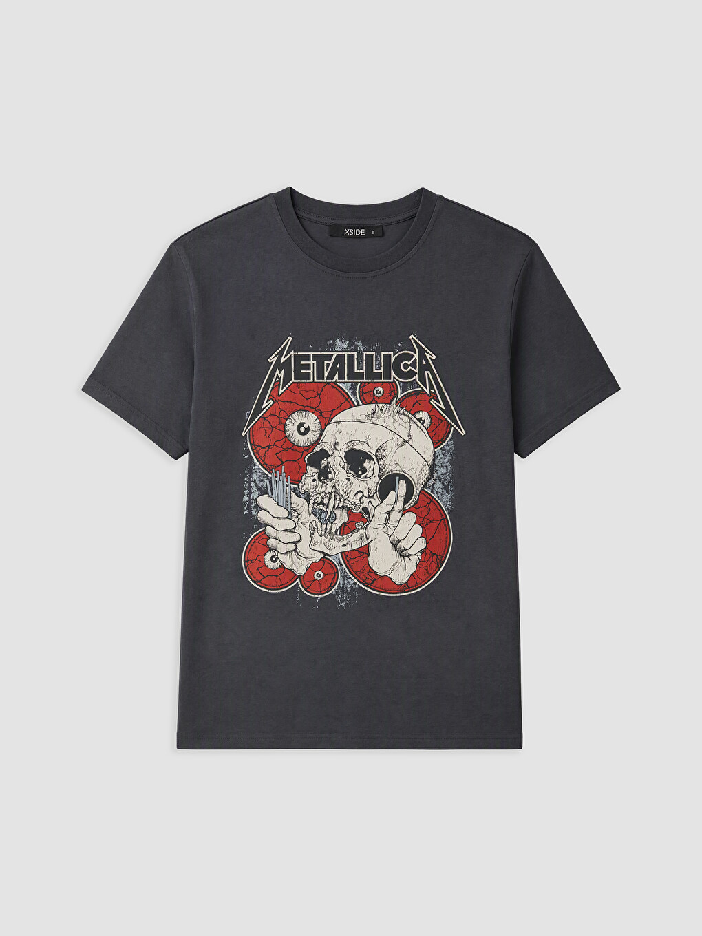 Antrasit Metallica Baskılı %100 Pamuklu Kadın Tişört