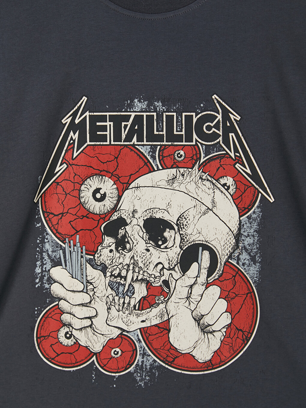 Antrasit Metallica Baskılı %100 Pamuklu Kadın Tişört-2
