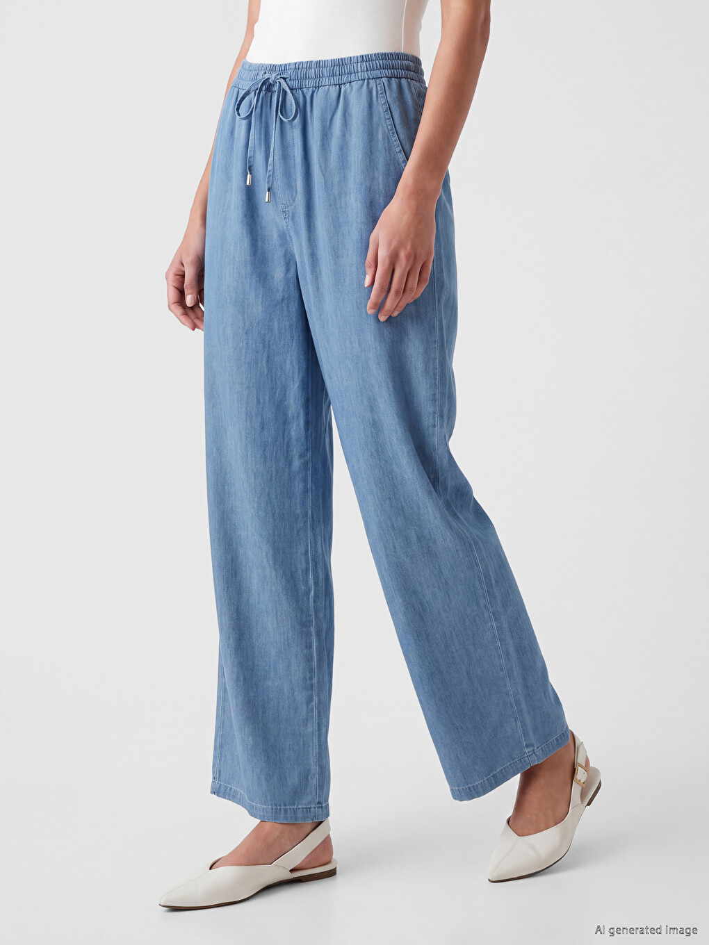 Elastic Waist Wideleg Jean-1