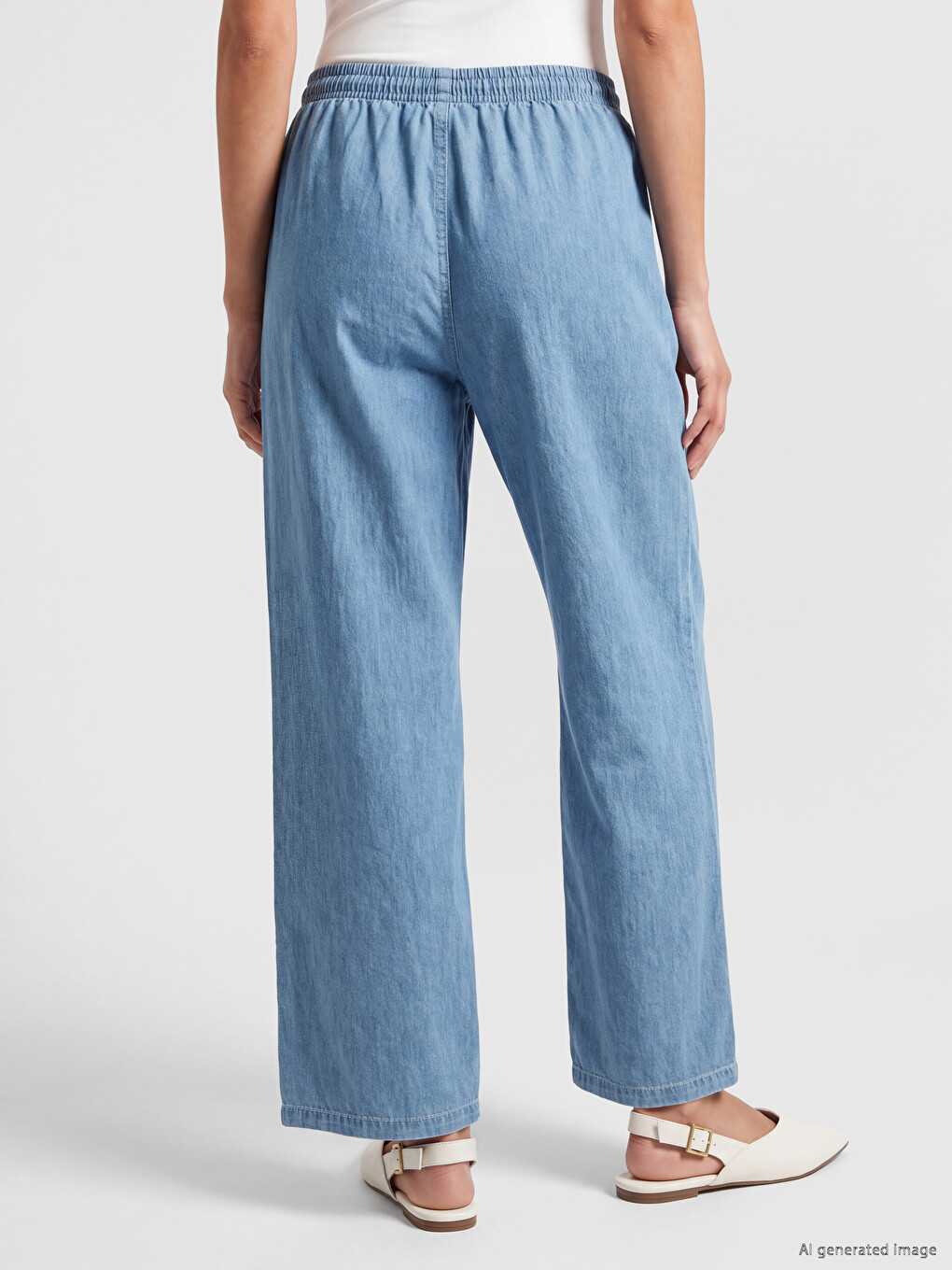 Elastic Waist Wideleg Jean-3