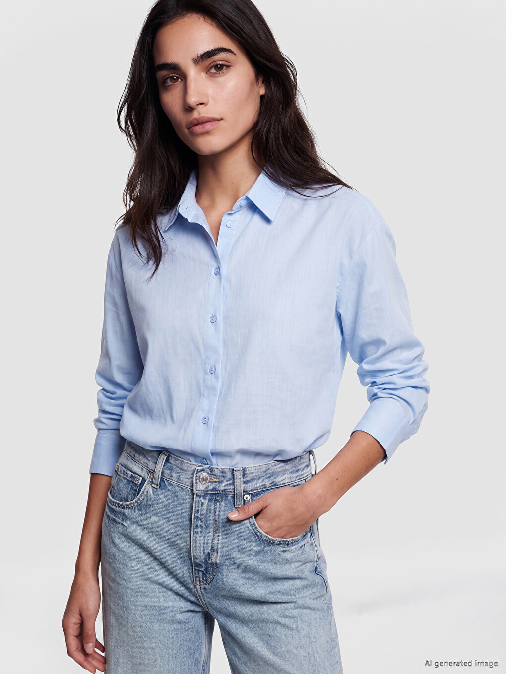 Mavi Oversize Poplin Kadın Gömlek