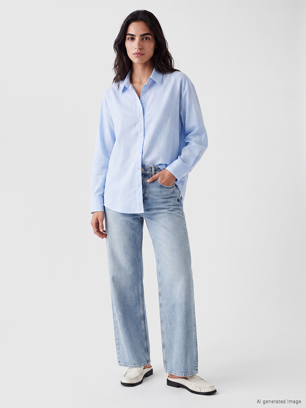 Mavi Oversize Poplin Kadın Gömlek-1