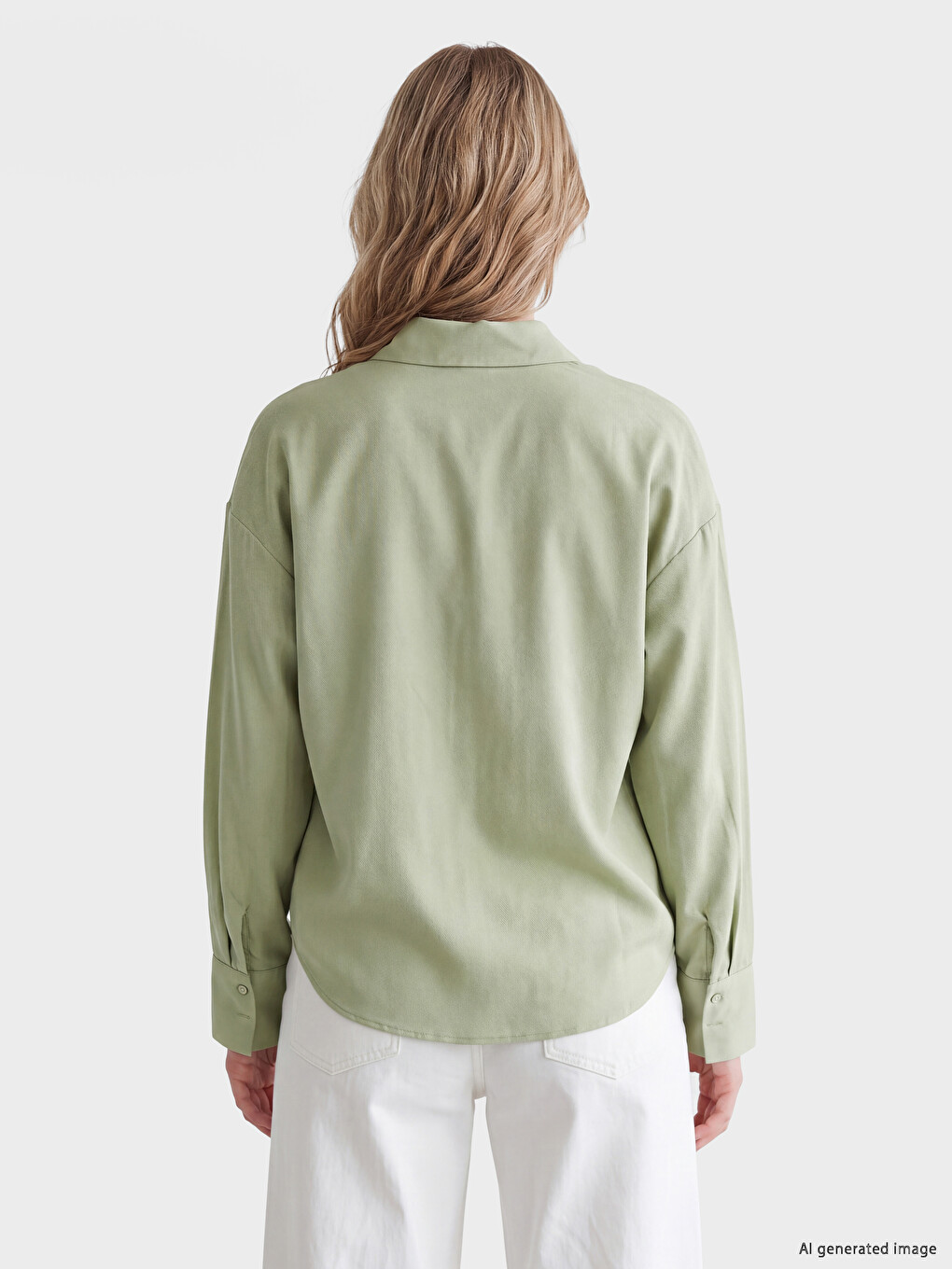 Haki Oversize Poplin Kadın Gömlek-3