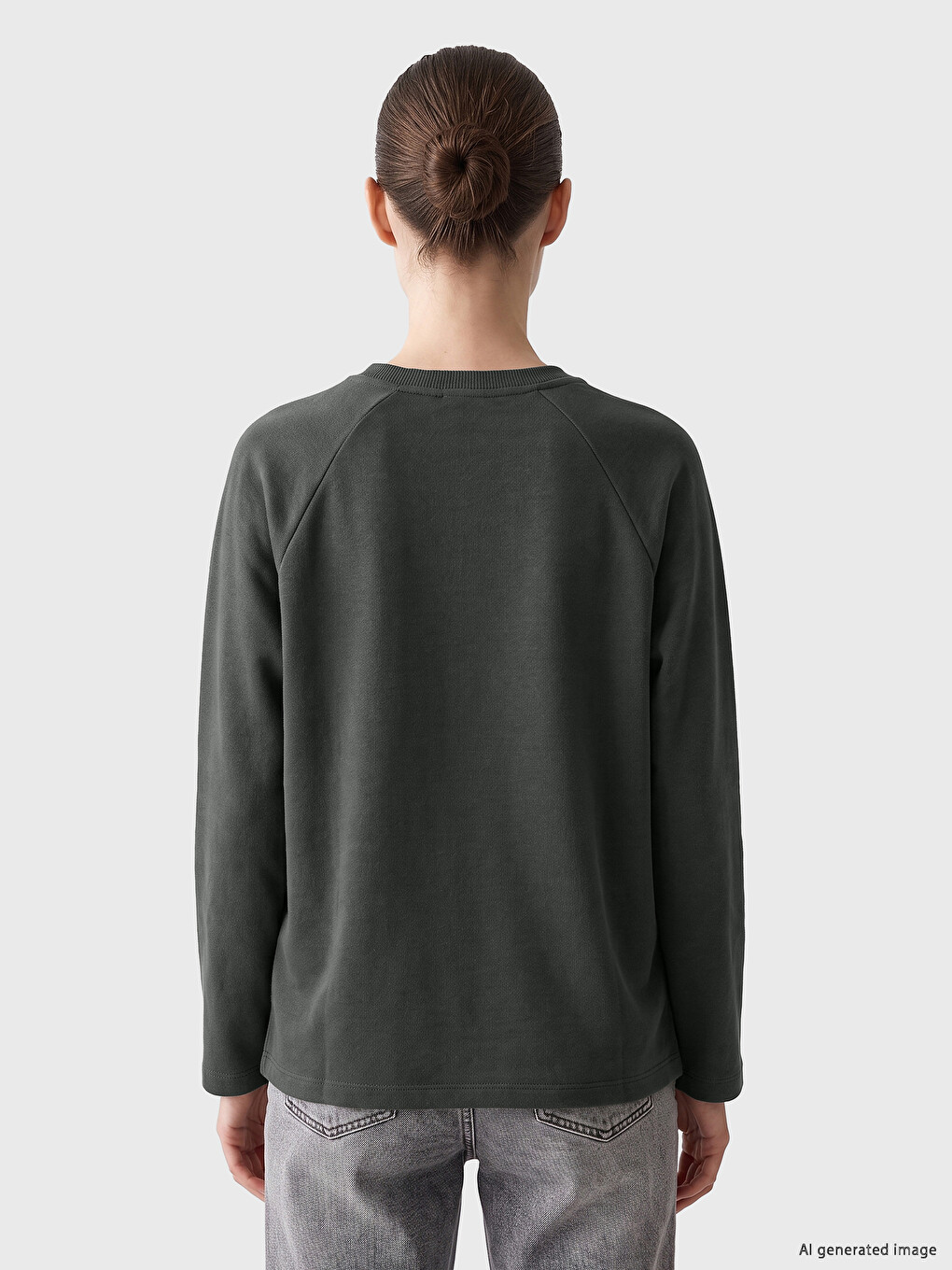 Yeşil Bisiklet Yaka Kadın Sweatshirt-3