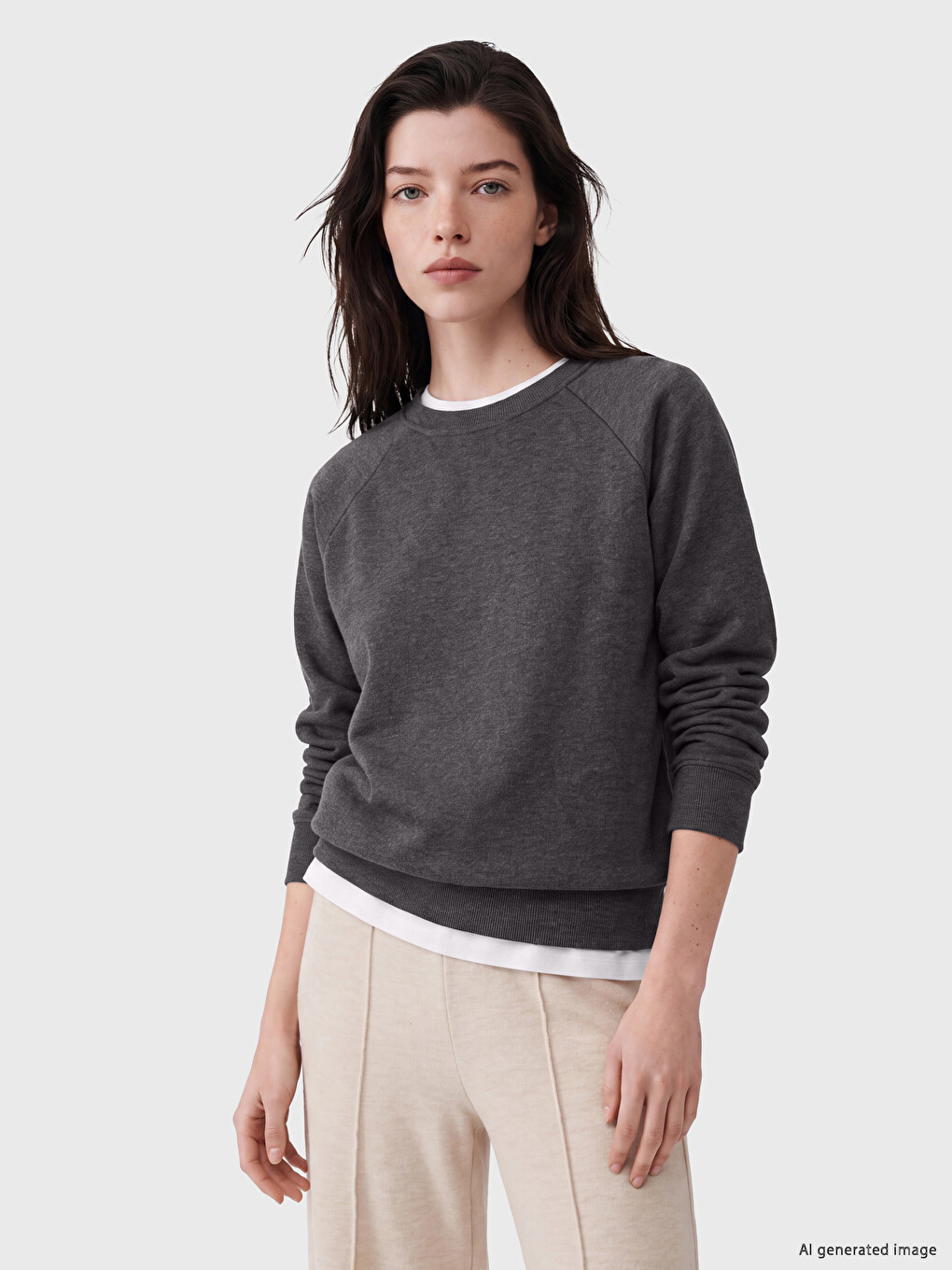 Antrasit Bisiklet Yaka Kadın Sweatshirt