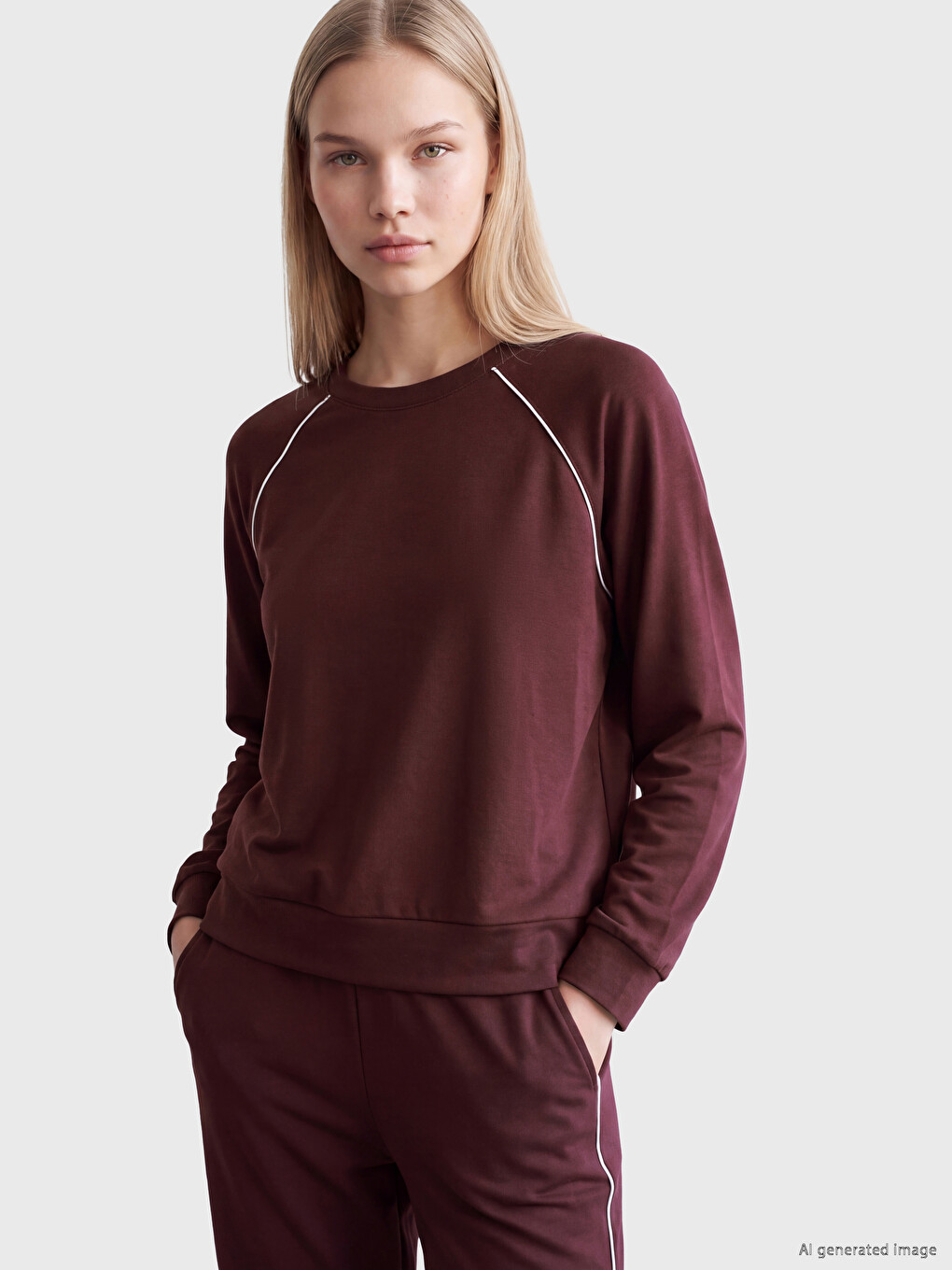Bordo Bisiklet Yaka Kadın Sweatshirt