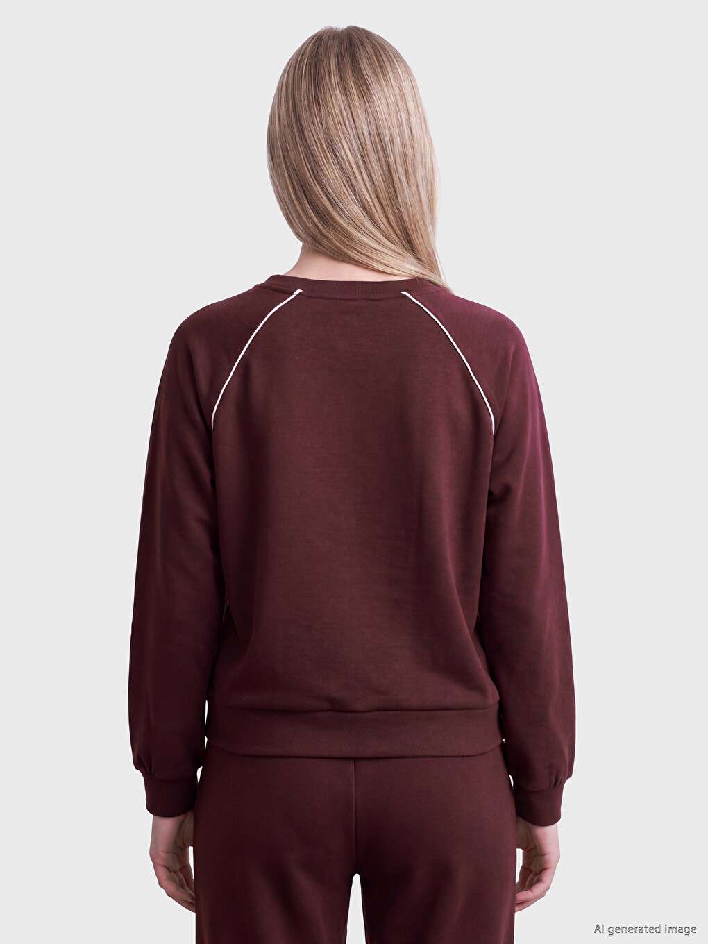 Bordo Bisiklet Yaka Kadın Sweatshirt-3