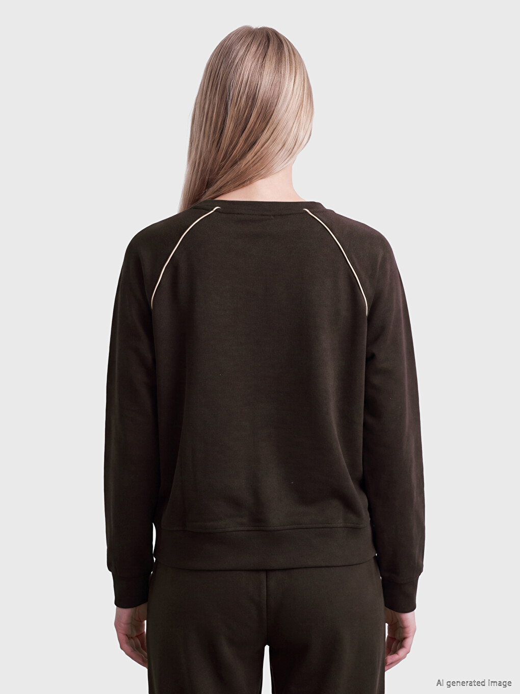 Kahverengi Bisiklet Yaka Kadın Sweatshirt-3