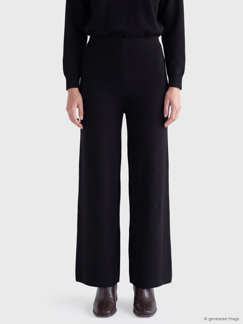 Siyah Dar Fit Kadın Triko Pantolon-1