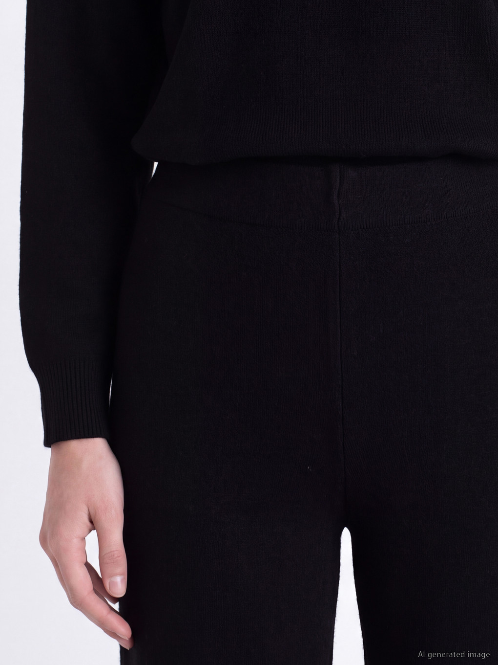 Siyah Dar Fit Kadın Triko Pantolon-2